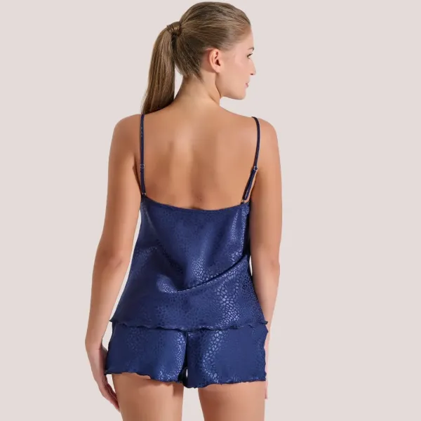 Milena by Paris Γυναικείο Σετ Babydoll Πιτζάμα Ζακάρ Σατέν Μπλέ Σκούρο Blue dark 004189