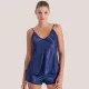 Milena by Paris Γυναικείο Σετ Babydoll Πιτζάμα Ζακάρ Σατέν Μπλέ Σκούρο Blue dark 004189