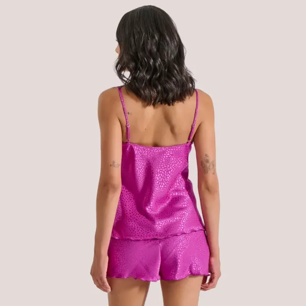 Milena by Paris Γυναικείο Σετ Babydoll Πιτζάμα Ζακάρ Σατέν Magenta 004189