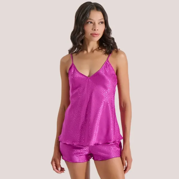 Milena by Paris Γυναικείο Σετ Babydoll Πιτζάμα Ζακάρ Σατέν Magenta 004189