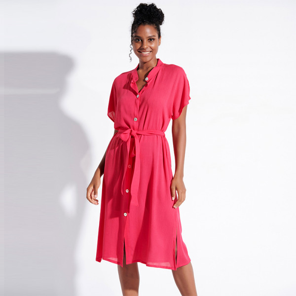 Jeannette Γυναικείο Καφτάνι Πουκαμίσα Φόρεμα με Κουμπιά Παραλίας Ροζ-Φούξια Summer Collection 2024 7859