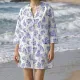 Γυναικείο καφτάνι 100% cotton λευκή πουκαμίσα μέχρι το γόνατο με υπέροχο σχέδια κοράλια σε μπλέ χρώμα One size 24121