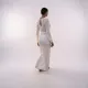 Modern Ocean Γυναικείο Λευκό μακρύ πλεκτό φόρεμα fashion με μακρυά μανίκια V μπροστά με ασημί charm C-6411 white