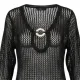 Modern Ocean Γυναικείο μαύρο κοντό πλεκτό φόρεμα fashion με μακρυά μανίκια ανοιχτό  μπροστά με κοκκάλινο κρίκο και ασημοκλώστη C-6410 Black