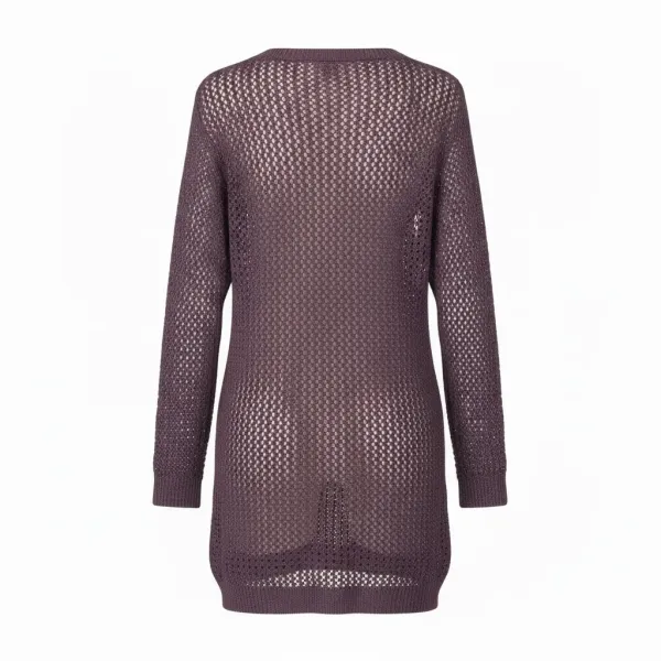 Modern Ocean Γυναικείο μαύρο κοντό πλεκτό φόρεμα fashion με μακρυά μανίκια ανοιχτό  μπροστά με κοκκάλινο κρίκο και ασημοκλώστη C-6410 Bordeux