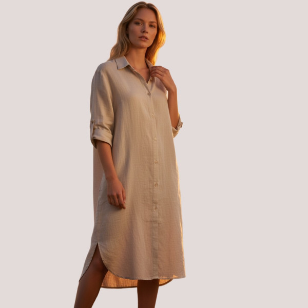 Γυναικείο Plus size καφτάνι Viscose  μέχρι το γόνατο μονόχρωμο Μπεζ Plus sizes green One size απο XL έως 3XL SP262953 Beige 