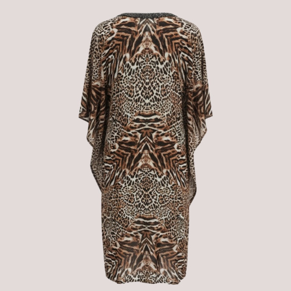 Modern Ocean Γυναικείο oversized καφτάνι animal print με V  διακοσμημένο με χάντρες πολυτελείας 1652.10 