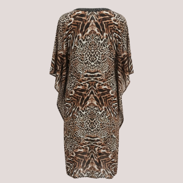 Modern Ocean Γυναικείο oversized καφτάνι animal print με V  διακοσμημένο με χάντρες πολυτελείας 1652.1