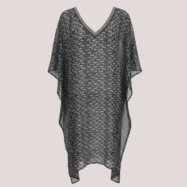 Modern Ocean Γυναικείο oversized καφτάνι animal print με V  διακοσμημένο με χάντρες πολυτελείας 1652.5