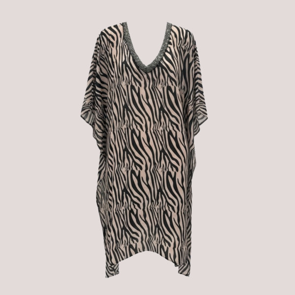 Modern Ocean Γυναικείο oversized καφτάνι animal print με V  διακοσμημένο με χάντρες πολυτελείας 1652.9