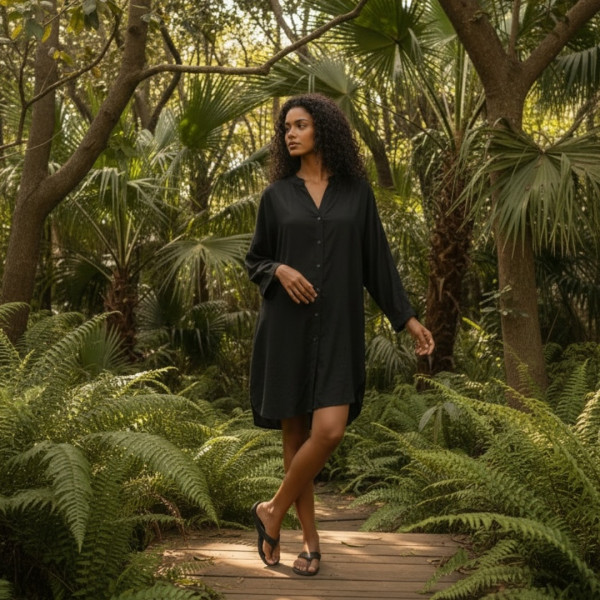 Γυναικείο Plus size καφτάνι Viscose  μέχρι το γόνατο μονόχρωμο Μαύρο  Plus sizes Black One size απο XL έως 3XL SP262953BLACK