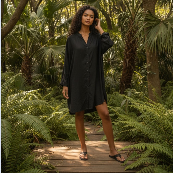 Γυναικείο Plus size καφτάνι Viscose  μέχρι το γόνατο μονόχρωμο Μαύρο  Plus sizes Black One size απο XL έως 3XL SP262953BLACK