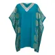 Swarna Γυναικείο Oversized καφτάνι φόρεμα σμαραγδί με πουλιες χρυσές κεντημένες  & σχέδια σε χρυσό  One size SW-15095