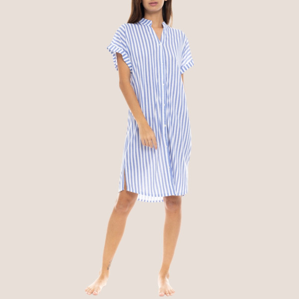 Pink Label Καφτάνι Beachwear Πουκάμισα φόρεμα Ριγέ -Μπλέ  S1345