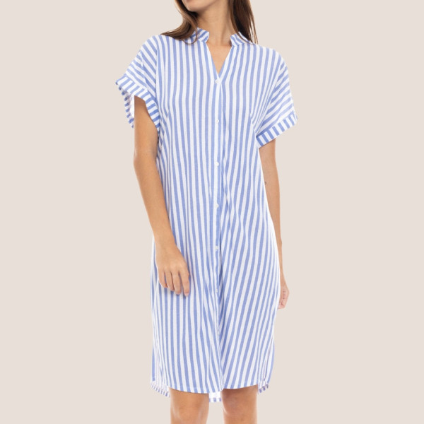 Pink Label Καφτάνι Beachwear Πουκάμισα φόρεμα Ριγέ -Μπλέ  S1345