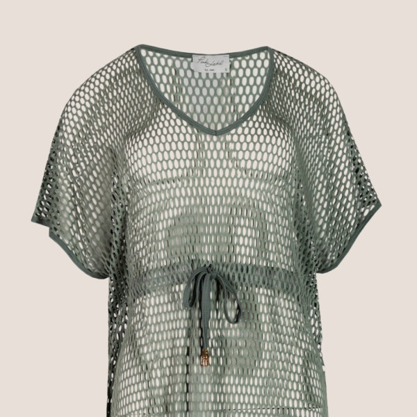 Pink Label Beachwear Φόρεμα- Καφτάνι  Κοντό Διάτρητο Χακί S851