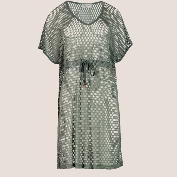 Pink Label Beachwear Φόρεμα- Καφτάνι  Κοντό Διάτρητο Χακί S851