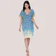 Luna Γυναικείο  Serenity καφτάνι oversized καλύπτει μέχρι & XL ιδανικό για μεγάλο στήθος Summer Collection 94749 Λευκό με γαλάζια χρυσά & λαδί φλοράλ prints
