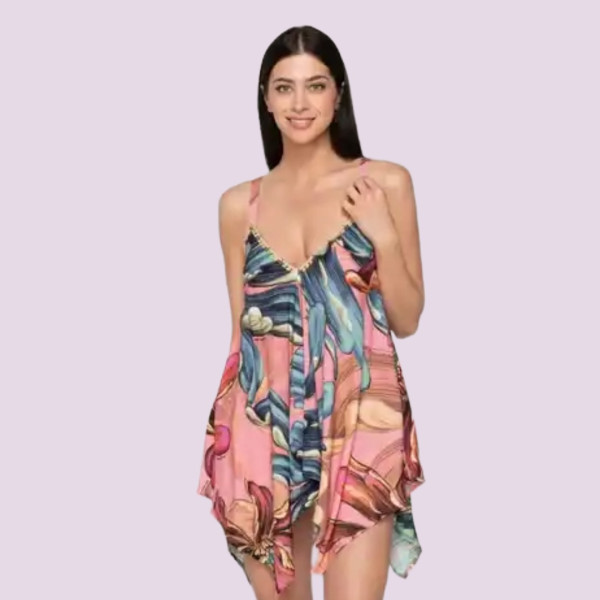 Luna Γυναικείο Καφτάνι φόρεμα mini για την θάλασσα Beachwear UNIQUE 94558 Musa