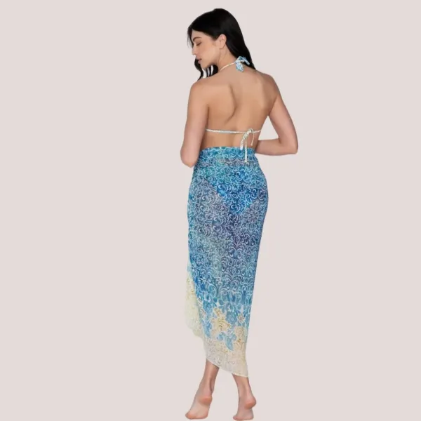 Luna Γυναικείο  Serenity Παρεό oversized  Summer Collection 94750 Λευκό με γαλάζια χρυσά & λαδί φλοράλ prints