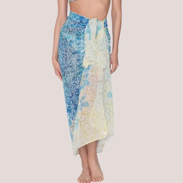 Luna Γυναικείο  Serenity Παρεό oversized  Summer Collection 94750 Λευκό με γαλάζια χρυσά & λαδί φλοράλ prints