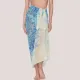 Luna Γυναικείο  Serenity Παρεό oversized  Summer Collection 94750 Λευκό με γαλάζια χρυσά & λαδί φλοράλ prints