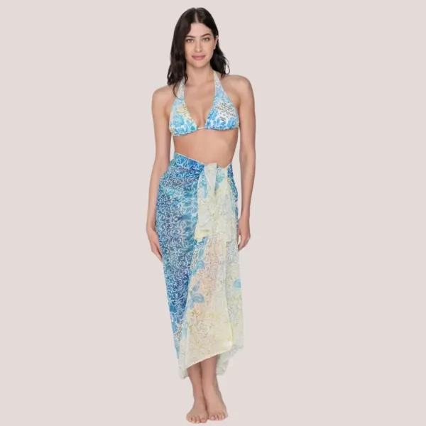 Luna Γυναικείο  Serenity Παρεό oversized  Summer Collection 94750 Λευκό με γαλάζια χρυσά & λαδί φλοράλ prints