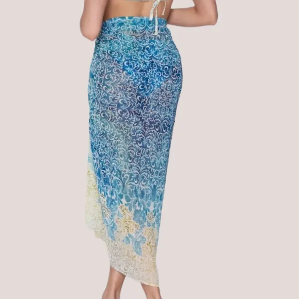 Luna Γυναικείο  Serenity Παρεό oversized  Summer Collection 94750 Λευκό με γαλάζια χρυσά & λαδί φλοράλ prints