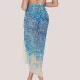 Luna Γυναικείο  Serenity Παρεό oversized  Summer Collection 94750 Λευκό με γαλάζια χρυσά & λαδί φλοράλ prints