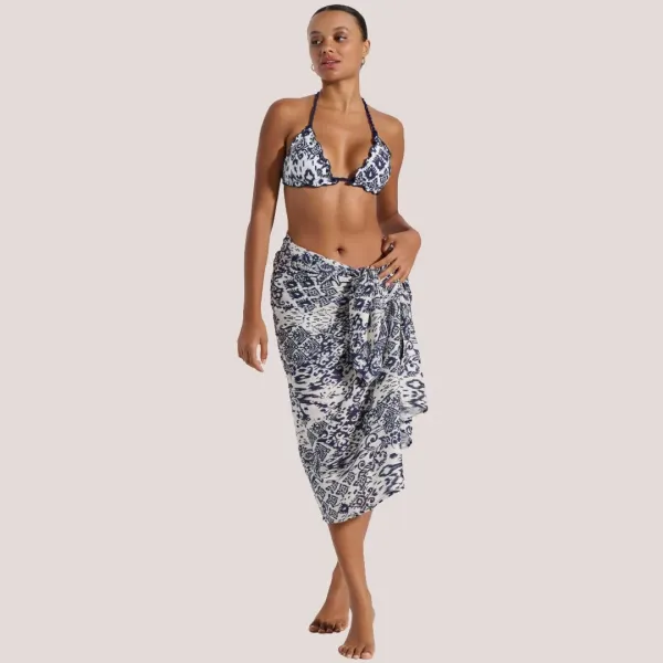Bilitis Γυναικείο Παρεό εμπριμέ 100% viscose Pacifica Μπλέ & Λευκό με χρυσές & ασημένιες λεπτομέρειες  Luxury collection 8295