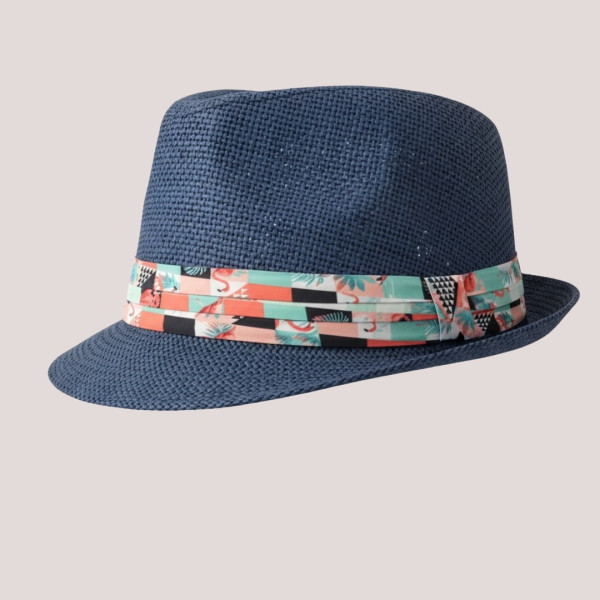 Γυναικείο Καπέλο Ψάθινο καβουράκι μπλέ με φλοράλ κορδλέλα 34607 blue