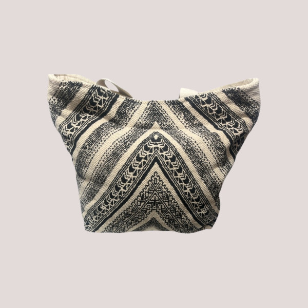  Γυναικεία τσάντα θαλάσσης Μεγάλη  Μπέζ με μαύρο  με σχέδια και φερμουάρ  BK-252 Black