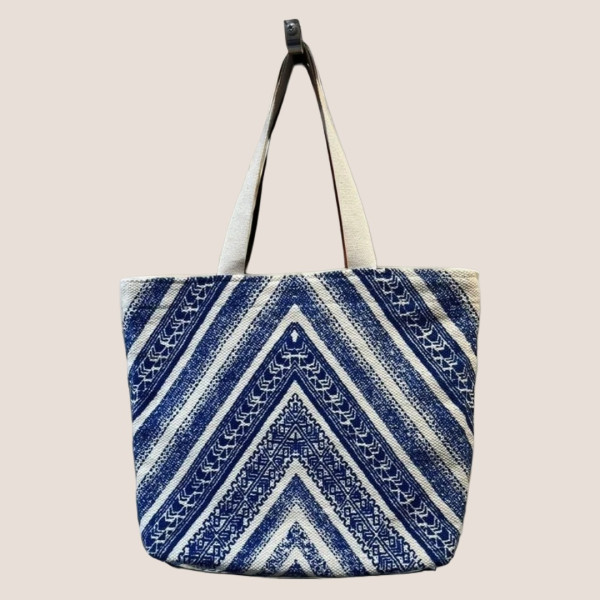  Γυναικεία τσάντα θαλάσσης Μεγάλη  Μπλέ  με σχέδια και φερμουάρ  BK-259 Blue