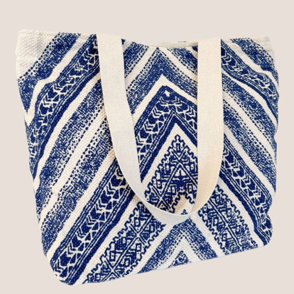  Γυναικεία τσάντα θαλάσσης Μεγάλη  Μπλέ  με σχέδια και φερμουάρ  BK-259 Blue