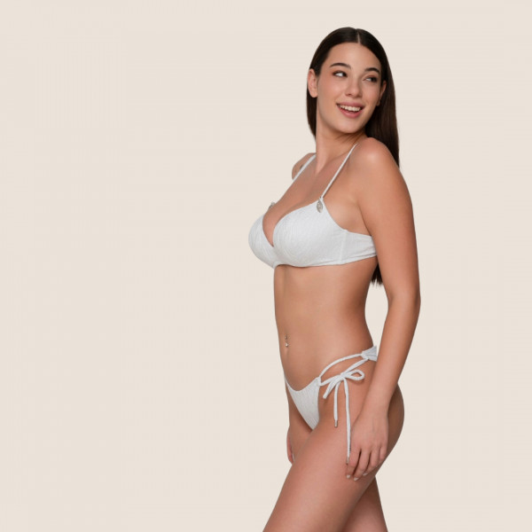 Luna Μαγιό Νύφης Σλίπ Brazil με Κορδόνια Πολυτελείας Λευκό με Ασημοκλωστή Bachelor-Bachelorette Bikini94364 Metropolitan Summer Collection 2024