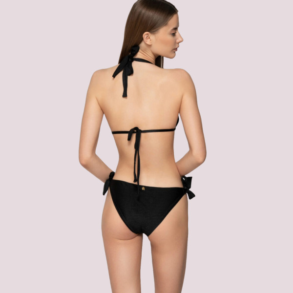 Luna  Γυναικείο Slip μαγιό μαύρο δετό side bottom Gold swimwear summer collection 94655