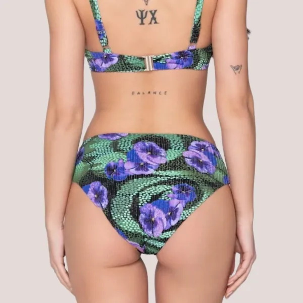 Luna Γυναικείο Μαγιό Slip Ψηλόμεσο Blossom Tropical print μωβ & πράσινους τόνους με λάμψη Summer Collection 94726