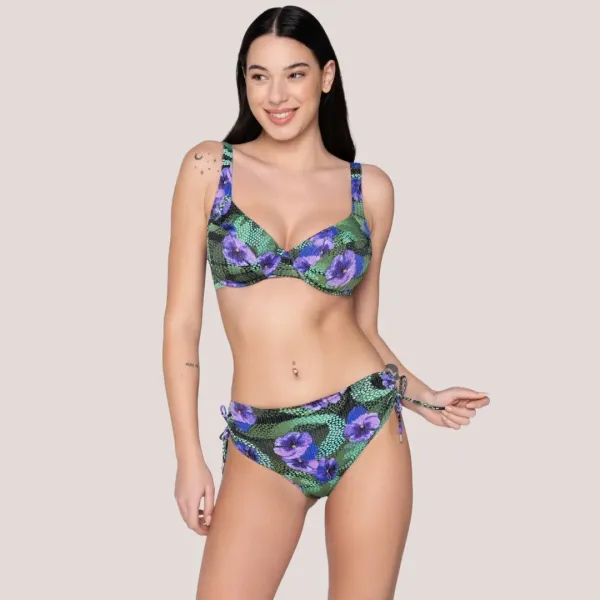 Luna Γυναικείο Μαγιό Slip Φαρδύ ψηλόμεσο Blossom Tropical print μωβ & πράσινους τόνους με λάμψη Summer Collection 94727