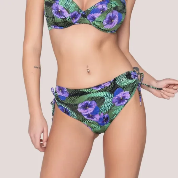 Luna Γυναικείο Μαγιό Slip Φαρδύ ψηλόμεσο Blossom Tropical print μωβ & πράσινους τόνους με λάμψη Summer Collection 94727