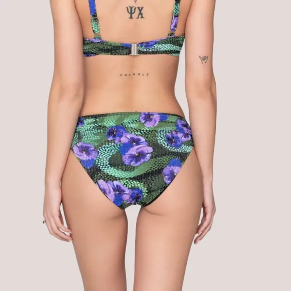 Luna Γυναικείο Μαγιό Slip Φαρδύ ψηλόμεσο Blossom Tropical print μωβ & πράσινους τόνους με λάμψη Summer Collection 94727