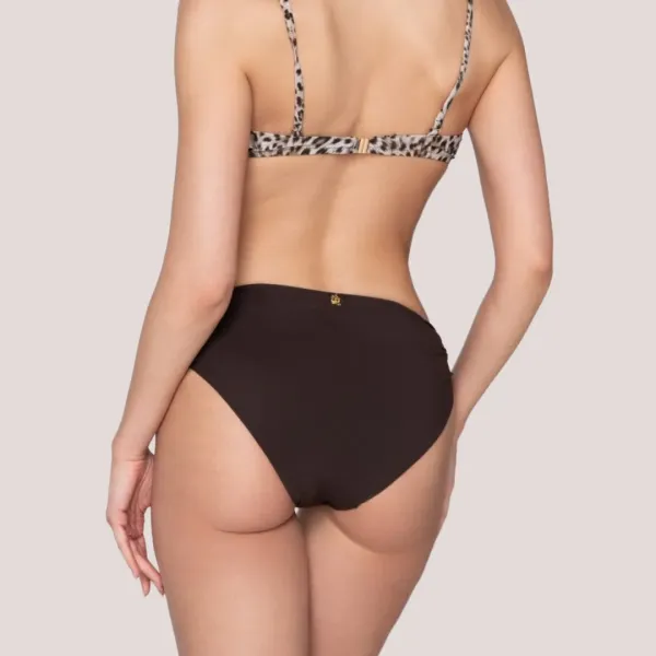 Luna Γυναικείο Μαγιό Slip κλασικό φαρδύ ψηλόμεσο σκούρο καφέ με leopard animal print κορδόνια Summer Collection SAFARI 94808