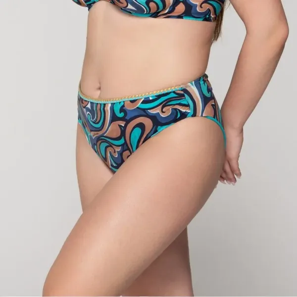 Luna Γυναικείο Μαγιό Drop Slip ψηλόμεσο 5 cm μπλέ με τερακόττα summer collection 94616