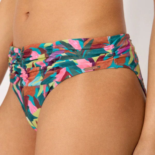 Ysabel Mora Γυναικείο Μαγιό Slip ψηλόμεσο shaping με σούρες πολύχρωμο με σχέδια leaves 83430