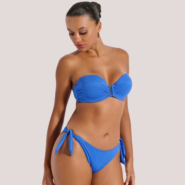 Bilitis Γυναικείο set bikini strapples με κούμπωμα & δετό σλίπ  Fantasia μπλέ Blue color  FA002 Luxury collection