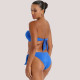 Bilitis Γυναικείο set bikini strapples με κούμπωμα & δετό σλίπ  Fantasia μπλέ Blue color  FA002 Luxury collection