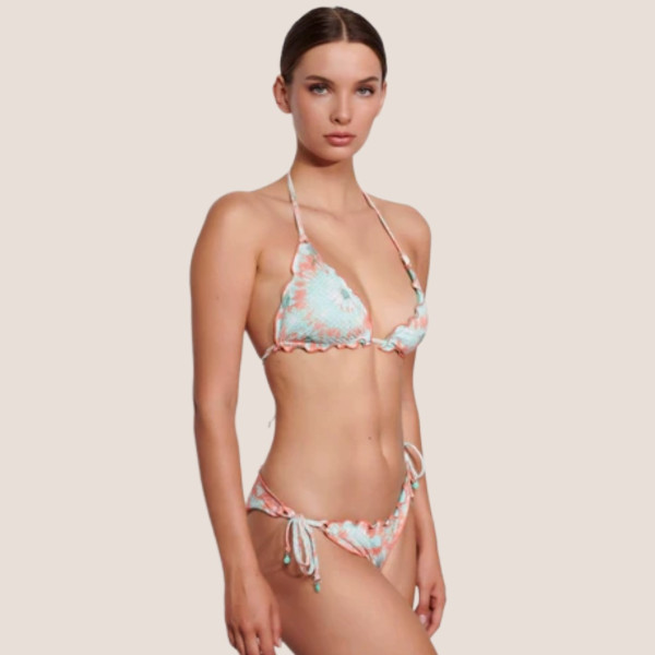 Bilitis Γυναικείο Σετ Μπικίνι Majorca Πίκο τιρκουάζ και ροζ τριγωνάκι και δετό σλιπ  Luxury swimwear MA019