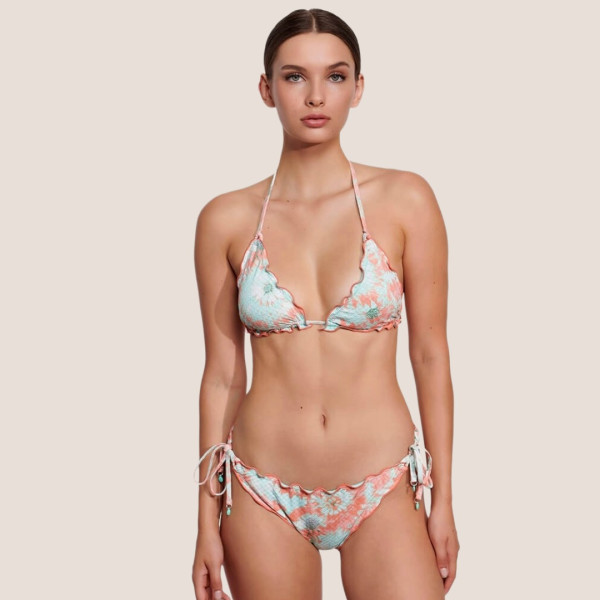 Bilitis Γυναικείο Σετ Μπικίνι Majorca Πίκο τιρκουάζ και ροζ τριγωνάκι και δετό σλιπ  Luxury swimwear MA019