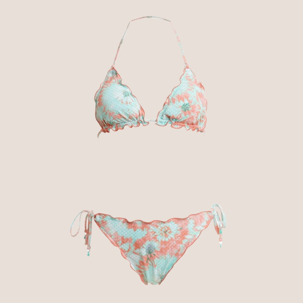 Bilitis Γυναικείο Σετ Μπικίνι Majorca Πίκο τιρκουάζ και ροζ τριγωνάκι και δετό σλιπ  Luxury swimwear MA019