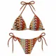 Modern Ocean Γυναικείο Set Bikini πλεκτό Τριγωνάκι με χοντρά κορδόνια κεραμιδί χρώμα με μπορντώ κίτρινες μπλέ αποχρώσεις & δετό σλιπ brazil 1606