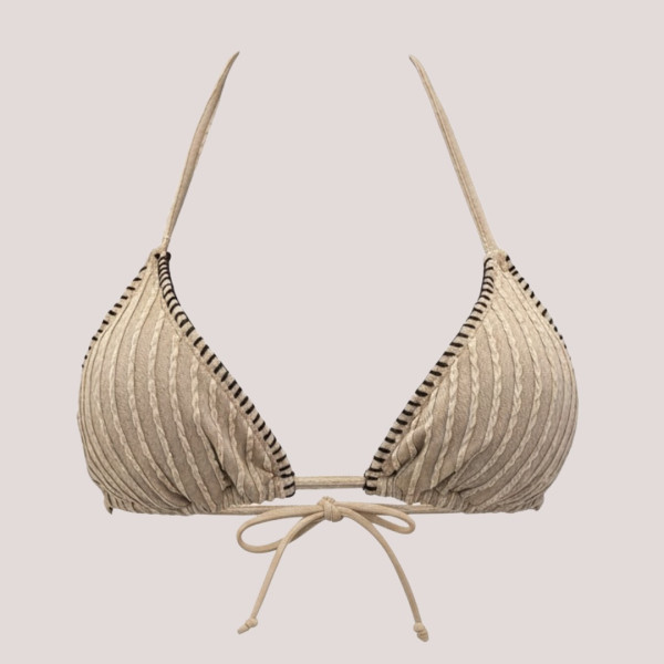 Modern Ocean Γυναικείο Set Bikini Τριγωνάκ ανάγλυφο ανοιχτό καφέ με σκουρες καφέ ραφές & σκούρο καφέ σλιπ brazil δετό με λευκές ραφές 1618 brown & light brown